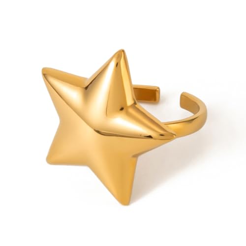 Chunky Star Adjustable Wrap Ring for Women Gold Plated Fashion Starles Statement Open Finger Rings Comfirm Fit Chic Wedding Holiday Jewelry Gift for Fans Friends