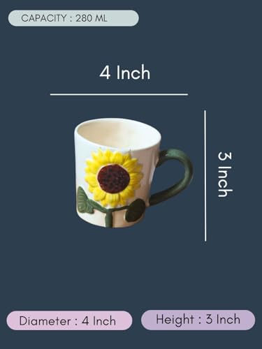 Image of WEAVING HOMES Sunflower Bliss Ceramic Mug for Office, Stylish Tea Cup for Woman, Modern Coffee Mug for Travel (250 Ml)