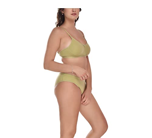 Image of Elina Women's Full Coverage Non Padded with Detachable Strap Cotton Hosiery Bra and Panty Set (Lovia Set)