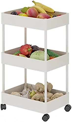 Carrito de almacenamiento de plástico con ruedas de 2 niveles, cesta versátil para frutas y verduras, ideal para baño y cocina