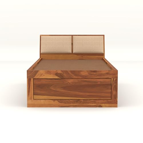 Image of Solid Sheesham Wood Single Size Bed with Box Storage for Bedroom Living Room Single Cot for Home Wooden Palang for Hotel (Honey, Size 6 * 3)