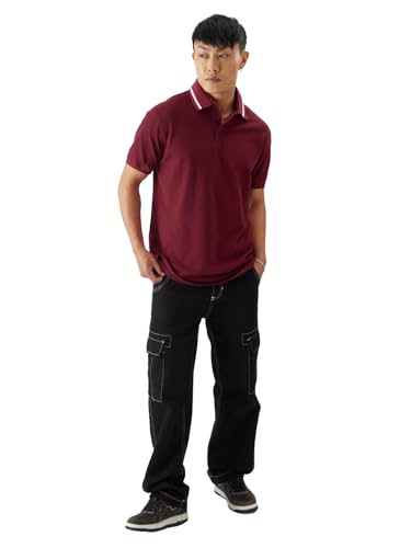 Image of LEOTUDE Men's Honeycomb Nylon Regular Fit Plain Polo T-Shirt
