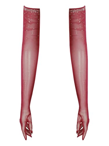 Robe patinage strass bourgogne avec franges mobiles et gants assortis - 5