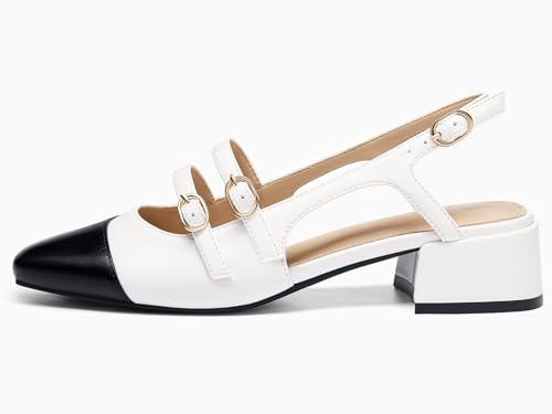 Image of Coutgo Women's Mary Jane Chunky Low Heels Slingback Pumps Closed Square Toe Wedding Dress Shoes