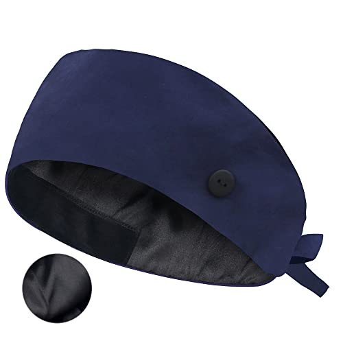 QBA Adjustable Working Cap with Button, Cotton Working Hat Sweatband, Elastic Bandage Tie Back Hats for Women & Men, One Size