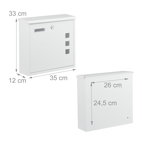 Buzón de pared con ventanillas Relaxdays en color blanco y 4 llaves de seguridad 5