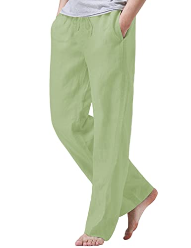 Image of iWoo Linen Pants Men Casual 2025 Summer Beach Elastic Drawstring Waist Yoga Pants Travel Baggy Work Pant Pajama