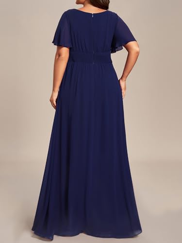 Image of Ever-Pretty Plus Elegant Formal Dresses for Curvy Women Round Neck Short Sleeves Chiffon Bridesmaid Mother of The Bride Dress