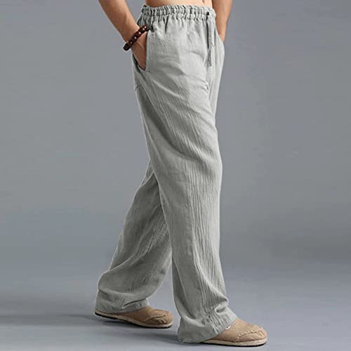 Mens Summer Pants Men's Beach Wear Clothing Mens Linen Pants Casual Mens Linen Pants Beach Big and Tall Linen Pants Pantalón Blanco para Hombre Mens Cotton Pants Khaki Pants F(Gray,3XL)2