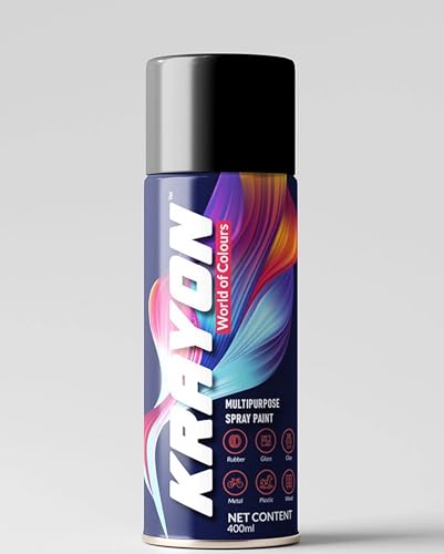 Image of BANNA Krayon Glossy Black Acrylic Spray Paint 400 ml | Quick Dry Rust-Resistant Multi Surface Aerosol Spray Paint for Metal, Wood, Plastic, Glass, Furniture & DIY Projects