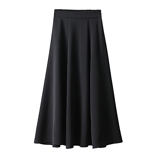 Sommerkleider für Damen, 2025, lässig, elastische Taille, A-Linie, einfarbig, ausgestellt, Midi-Rock, Midi-Kleider für Damen, Schwarz , 4XL