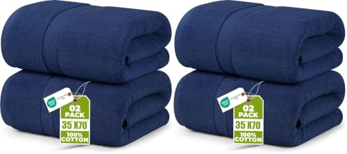 Image of Utopia Towels Luxurious Jumbo Bath Sheet 2 Piece, 600 GSM, 35 by 70 Inches, 100% Ring Spun Cotton, Highly Absorbent and Quick Dry Extra Large Bath Towel, Super Soft Towel, Navy (Pack of 2)