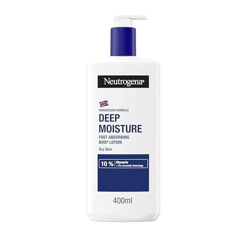 Neutrogena Norwegian Formula Deep Moisture Fast-Absorbing Body Lotion 400ml, Non-Greasy Body Moisturiser for Dry Skin with 10% Glycerine and Pro-Ceramide Technology, Provides 72-Hour Moisturisation