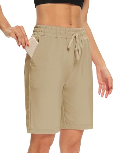 DIBAOLONG Womens Yoga Shorts Loose Comfy Drawstring Lounge Bermuda Shorts with 3 Pockets Light Brown M