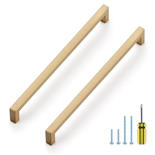 Image of Ravinte 10 Pack Champagne Bronze Cabinet Handles 11-5 /16 Inch Hole Center Stainless Steel Kitchen Square Cabinet Pulls for Dresser Drawer Cupboard Handles with Screwdriver