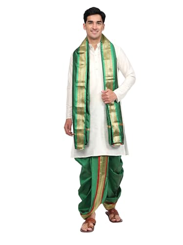 Image of Rameshwaram Fabrics Mens Ready to Wear Silk Dhoti with Angwastra Set - Pocket Dhothi