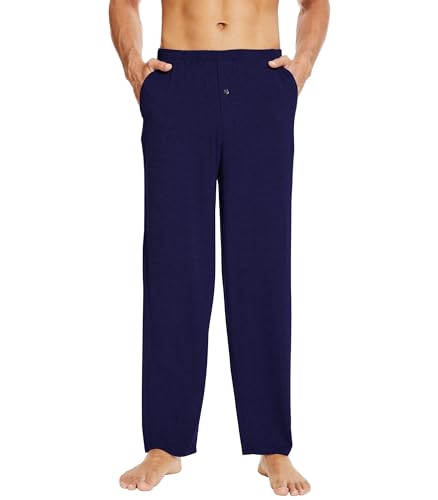 WiWi Men's Soft Knit Pajama Pants Lightweight Sleep Lounge Bottoms with Pockets Open Fly Sleepwear Sweatpants S-XXL