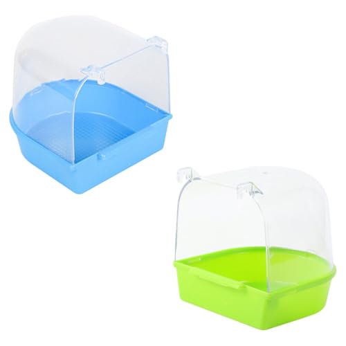 SOLUSTRE Bañera para Pájaros Enjaulados 2 Piezas Verde y Azul Baño Portátil de PVC Seguro y Duradero Lavadero Desmontable para Limpieza y Cuidado de Loros y Aves Pequeñas