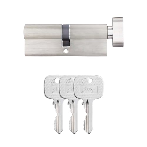 Image of Godrej Pin Cylinder | Europrofile Pin Cylinder | Suitable for Main & interconnecting Doors | 1CK 90mm | Satin Steel Finish | Door Thickness Upto 70mm | 3 Keys | 5 Years Warranty