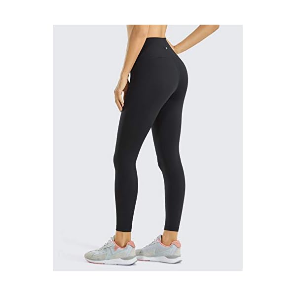 CRZ YOGA Women's Hugged Feeling Compression Leggings 25 Inches - Thick High Waisted Tummy Control Workout Leggings Black Medium