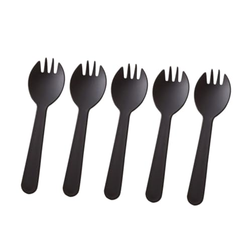 WEKAMOS 100個 入りプラスチック使い捨てスプーンフォーク ブラック 多機能デザート用アイスクリームケーキサラダフルーツ向け衛生的軽量