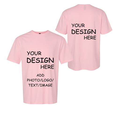 Custom T Shirt for Men Women Personalized T Shirt Design Your Own Front and Back Printed Tee Light Pink