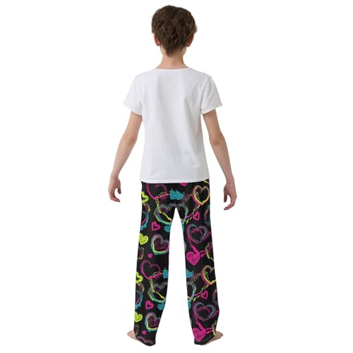 Love Heart Graffiti Print Boys Long Pants Soft Trousers Elastic Waist Kids Lounge Bottoms with Pockets S-XL3