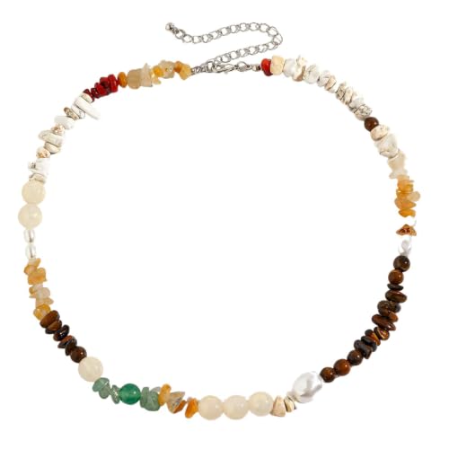 Collier œil de tigre homme ras-du-cou en perles de verre et pierres naturelles