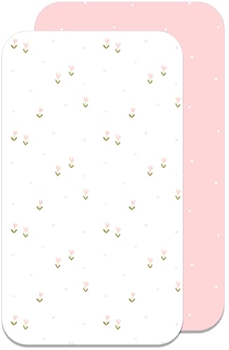 Lovely Hippo 2 lenzuoli con angoli, 80 x 160 cm, 100% cotone, 2 lenzuoli, senza sostanze chimiche nocive (fiori rosa, 80 x 160 cm)