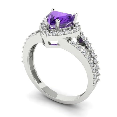 1.49 ctw Heart Cut Solid Gold Engagement Ring for Women - 14K White Gold - Natural Amethyst Wedding Promise Ring for Her2