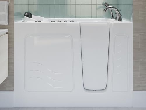 ANZZI Walk In Tub 53\'\' x 26\'\' Right Drain Bathtub in White with 15 Whirlpool Jets for Bubble Massage | Soaking Walk In with Waterfall Tub Filler Faucet and Handheld Shower Sprayer - AMZ5326RWD