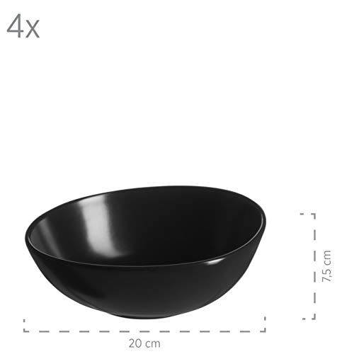 MÄSER 931730 Serie Glendale, Geschirr Set für 4 Personen in moderner asymmetrischer Nierenform, 16-teiliges Kombiservice in seidenmattem Schwarz, Steinzeug