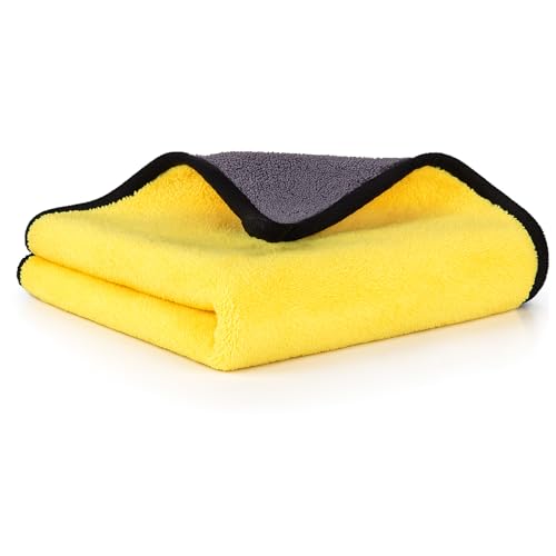 Image of AM Safe-X Microfiber Cloth for Car 500 GSM 40x40 cms 1 Pcs Yellow & Grey Twisted Loop Super Absorbent Towel, Edgeless Design with Plush Pile & Lint Free Cloth for Drying & Detailing