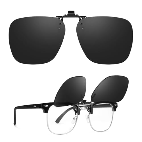 TJUTR Polarized Clip On Sunglasses Over Prescription Glasses, UV400 Protection, Anti-Glare, Metal Flip-Up Clip for Men Women