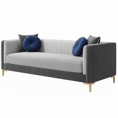 Image of FURNY Cassol 3 Seater Fabric Sofa Set (Light Grey-Dark Grey) Premium Velvet Finish | Durable Comfort | Ideal for Living Room