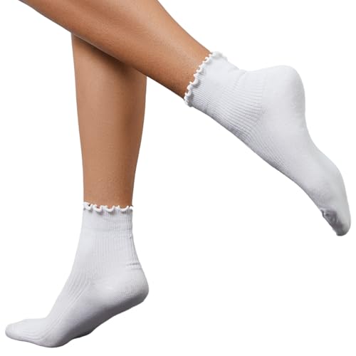 12 Pairs Cotton Quarter Socks for Women, Lightweight Non-Binding Mini Crew Sock, Cute Ruffle Ankle Sock for Uniform