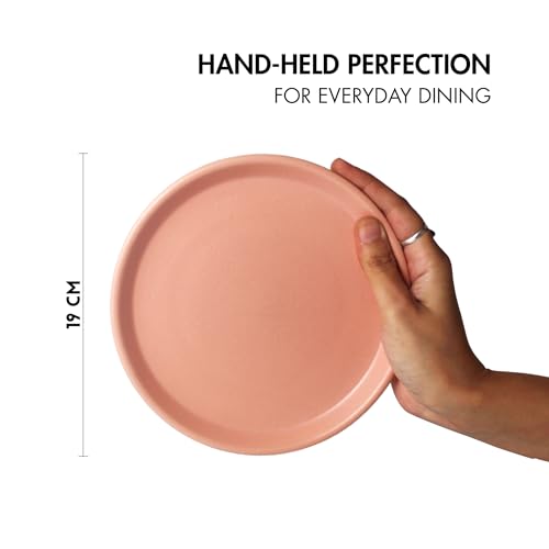 Image of Ceramic Qaurter Plates, 2 Pcs | Dessert Plate | Side Plate with Rim | Microwave, Oven Dishwasher Safe | Stoneware Set of 2 Quarter Plates | (Flamingo Pink, Side Plate)