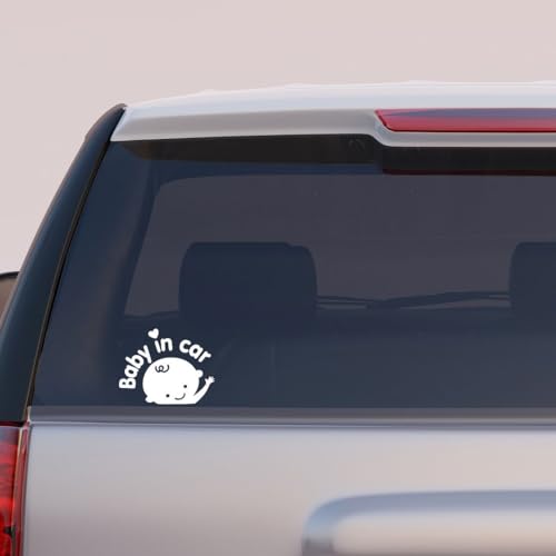Image of CVANU Boy Baby in Car Sticker (Set of 2) White Vinyl Car Safety Warning Self-Adhesive Waterproof Stickers for Cars| Windows| Vehicle Surface (15.5cm X 11cm) 873