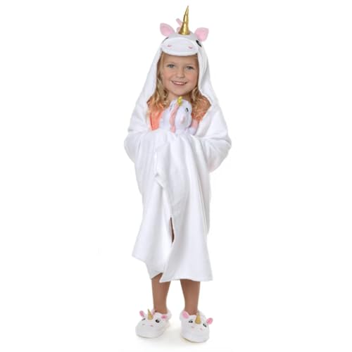 Image of SoapSox Hooded Towel & Slipper Set for Kids - Soft Cotton Towel w /Hand Pockets + Matching Slippers - 27x45 inch Gift Set