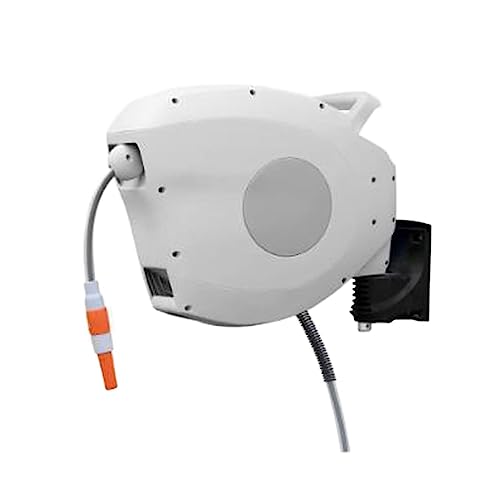 ホースパイプホルダー 100フィート/30m 1/2インチ 格納式ガーデンホースリール、任意の長さのロック、自動巻き戻し付き高耐久壁取り付けホースリール、調整可能なパターン、180°回転庭の水やり&洗車