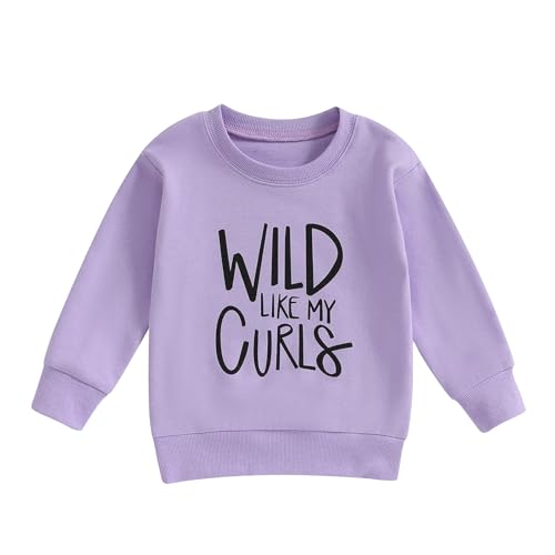 MERSARIPHY Toddler Baby Girl Sweatshirt WILD LIKE MY CURLS Pullover Sweatshirt Sweater Long Sleeve Tops Girl Fall Winter Clothes (Purple, 4-5T)