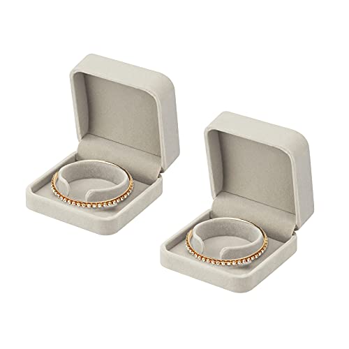 LETURE 2 Pieces Velvet Bracelet Boxes for Jewelry Gift, Classic Jewelry Box Storage Case Organizer Holder for Wedding, Engagement, Proposal, Birthday and Anniversary (Grey)