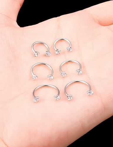 Oufksiyy 18G 16G Surgical Steel Implant grade Horseshoe Nose Ring Septum Rings 8mm 10mm 12mm Double Gem Rook Daith Hoop Earrings Horse Shone Lip Rings For Woemn Men4