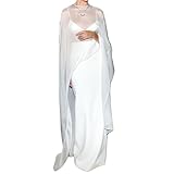 Chiffon Cape for Women Vintage Sheer Mesh Shawl Wraps Long Flowy Capelets Poncho Top Wedding Evening Dress Cover-Up (White, One Size)