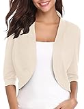 iClosam Women 3/4 Sleeve Cropped Cardigans Open Front Bolero Shrug Knit Sweater Jacket (X-Large, Beige)