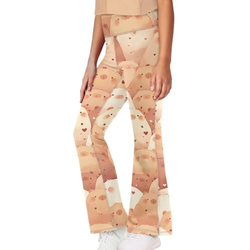 Capybara Wide Leg Bell Bottoms for Girls Yoga Flare Wide Leg Tummy Control Stretchy Pants Size 5-14