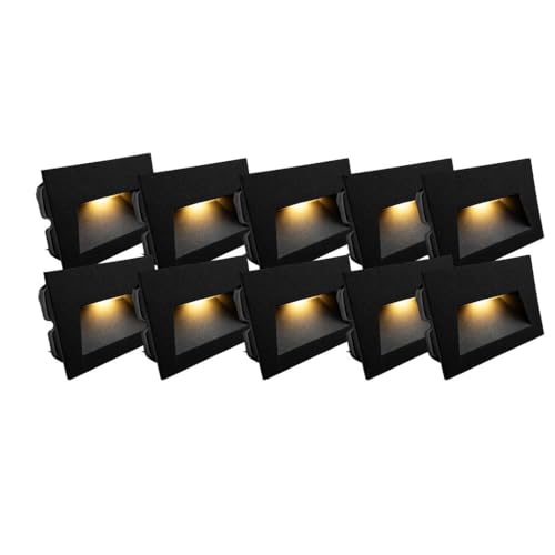 Kit 10 Faretto segnapassi da esterno lampada da muro luce cct caldo bianco naturale freddo IP65 LED 5w 300 Lumen ad incasso per scatola cassetta 503 scale giardino viale gradini(Nero, kit 10)