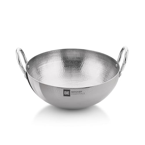 BERGNER BE Essentials 12 cm Hammered Kadai, 450ml Kadhai Without Lid, Thickness 2.2 mm, Food Safe, Sturdy and Durable, Gas Stove Ready, Dishwasher Safe, 5-Year Warranty by Bergner, Silver (B0CWPBGGY5) Amazon Price History, Amazon Price Tracker