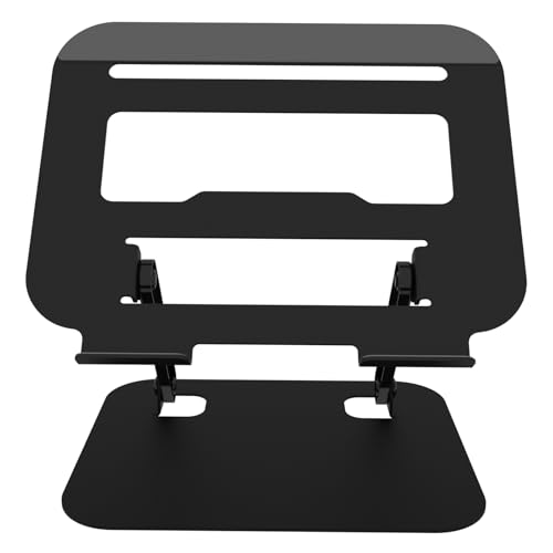Slognny Adjustable Laptop Stand for Desk, Ultra Stable Metal Base Laptop Holder Riser, Fully Foldable for Storage and Easy to Carry, Fit for MacBook Pro/Air HP 14 All Under 16&rdquo; Devices (Black)