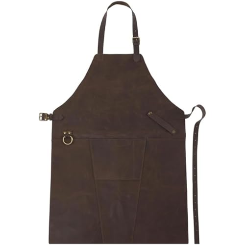 FUN FAN LINE Tablier de Travail en Cuir Véritable Professionnel 83x63 cm Protection Thermique pour Forgeron Soudeur et Menuisier Tablier Robuste Réglable...